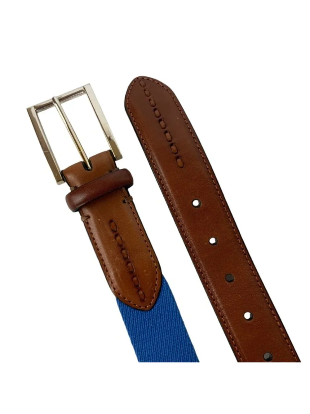 Trafalgar Mens Leather & Canvas Belt Blue Brown Size 34 85 cm
